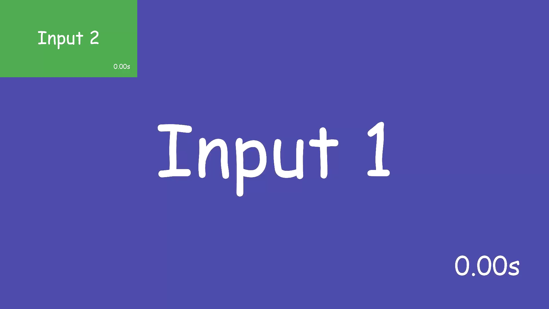 Transition frame showing a green area labeled "Input 2" sliding over a purple screen labeled "Input 1" with timestamps